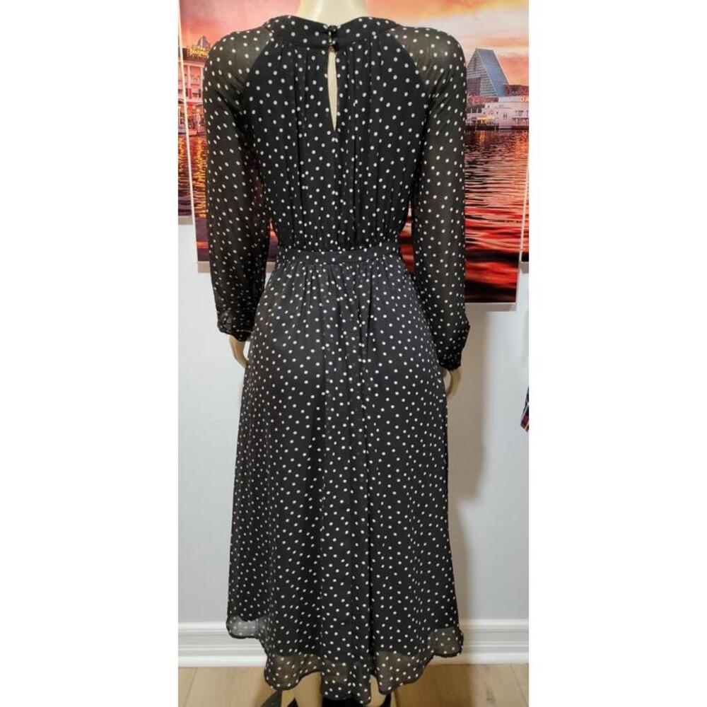 Boden Women's Black Polka Dot Crewneck Chiffon Pleated Lined Dress Size 6R #C - Picture 2 of 9